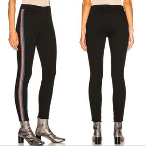 New MOTHER Denim High Waist Looker Ankle Fray Skinny Jeans Guilty Glitter Racer